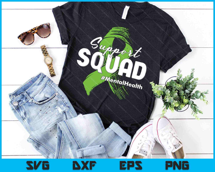 Support Squad Mental Health Awareness Lime Green Ribbon SVG PNG Cutting Printable Files