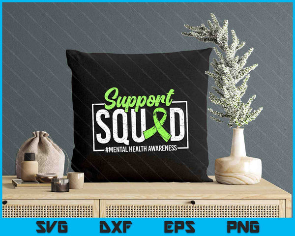 Support Squad Mental Health Awareness Lime Green Ribbon SVG PNG Digital Printable Files