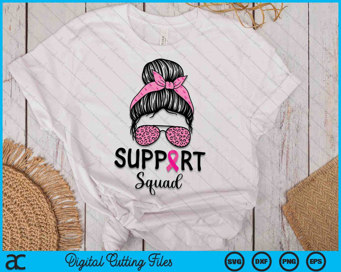 Support Squad Messy Bun Leopard Pink Breast Cancer Awareness SVG PNG Digital Cutting Files