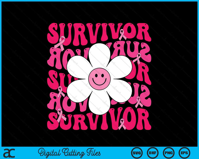 Survivor Breast Cancer Awareness Retro Groovy Breast Cancer SVG PNG Digital Cutting File