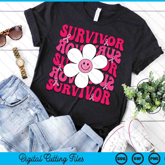 Survivor Breast Cancer Awareness Retro Groovy Breast Cancer SVG PNG Digital Cutting File