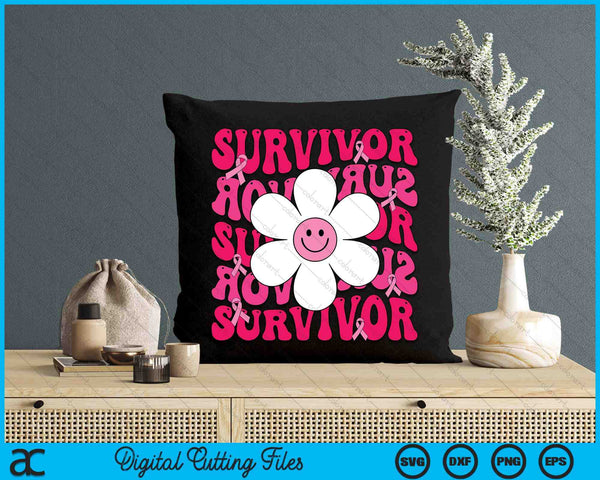 Survivor Breast Cancer Awareness Retro Groovy Breast Cancer SVG PNG Digital Cutting File