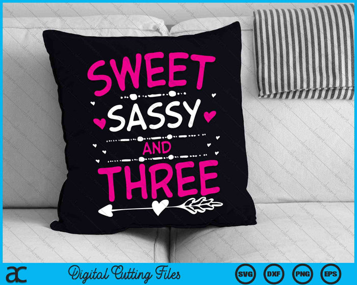 Sweet Sassy en drie gelukkige 3e verjaardag SVG PNG digitale snijbestanden