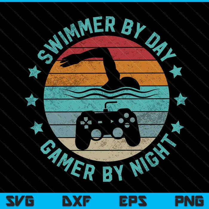 Swimmer by day gamer by night swimming swim gaming SVG cut file