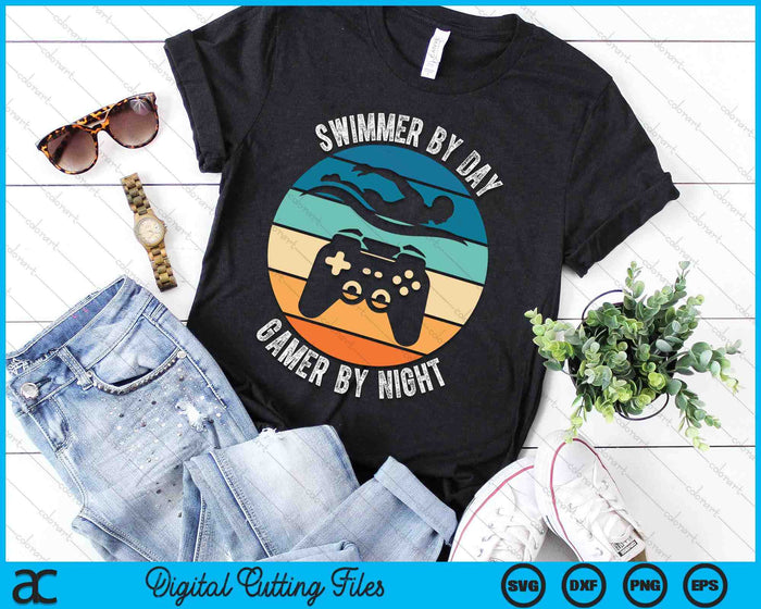 Swimmer By Day Gamer By Night Swimming Funny Swim Gaming SVG PNG Digital Printable Files