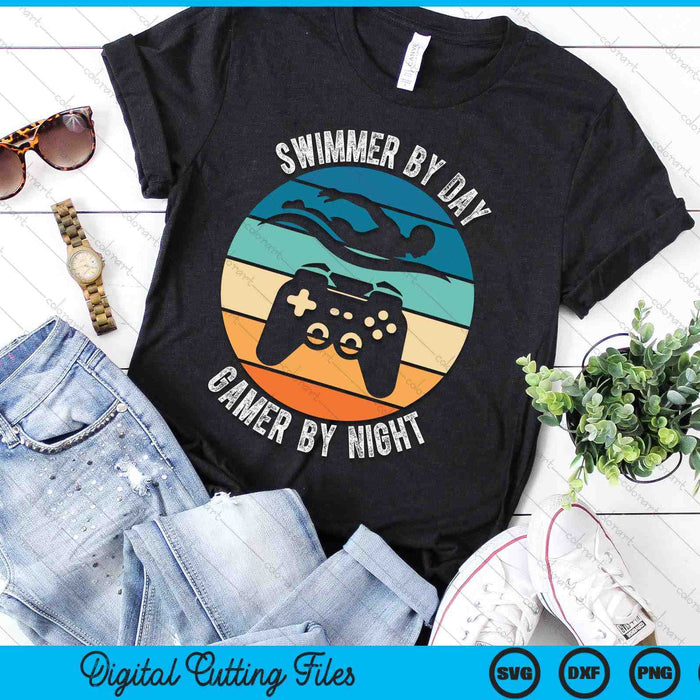 Swimmer By Day Gamer By Night Swimming Funny Swim Gaming SVG PNG Digital Printable Files