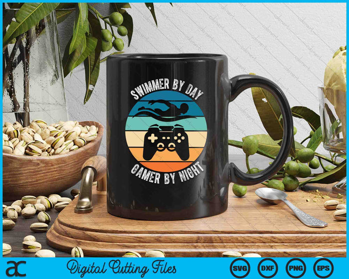 Swimmer By Day Gamer By Night Swimming Funny Swim Gaming SVG PNG Digital Printable Files