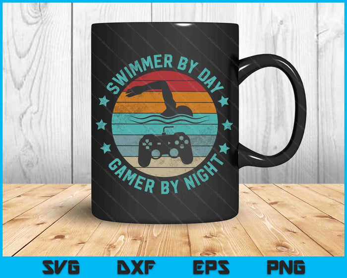 Swimmer By Day Gamer By Night Swimming Funny Swim Gaming SVG PNG Digital Cutting Files