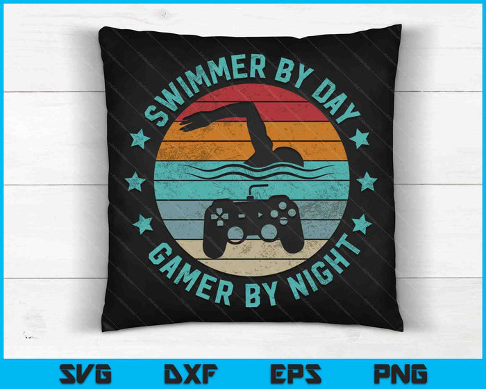 Zwemmer overdag Gamer 's nachts zwemmen grappig zwemmen Gaming SVG PNG digitale snijbestanden