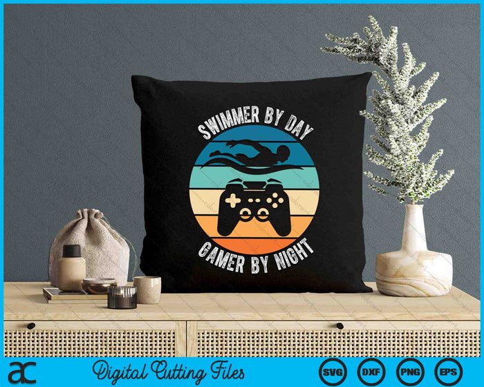 Swimmer By Day Gamer By Night Swimming Funny Swim Gaming SVG PNG Digital Printable Files
