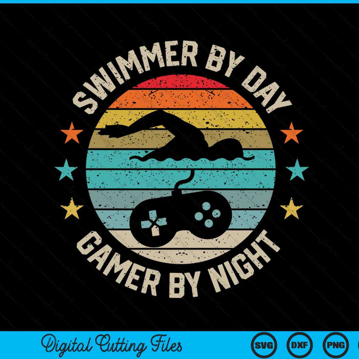 Swimmer by day gamer by night swimming swim lover gaming SVG cut file