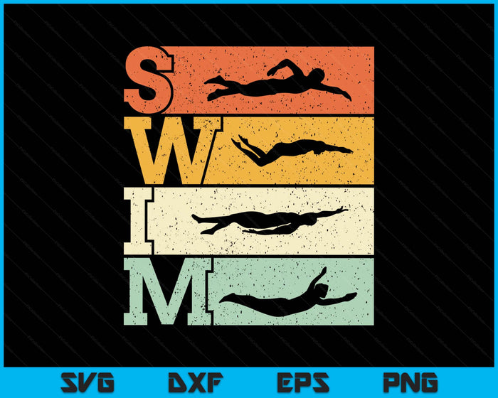 Swimming SWIM Strokes Vintage Swimmer SVG PNG Digital Printable Files