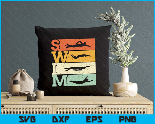 Swimming SWIM Strokes Vintage Swimmer SVG PNG Digital Printable Files