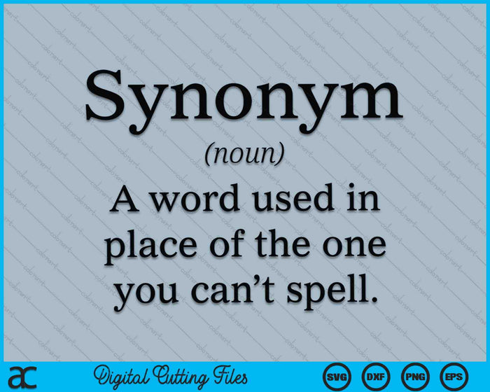 Synoniem definitie grappige Engelse leraar grammatica SVG PNG digitale snijbestanden
