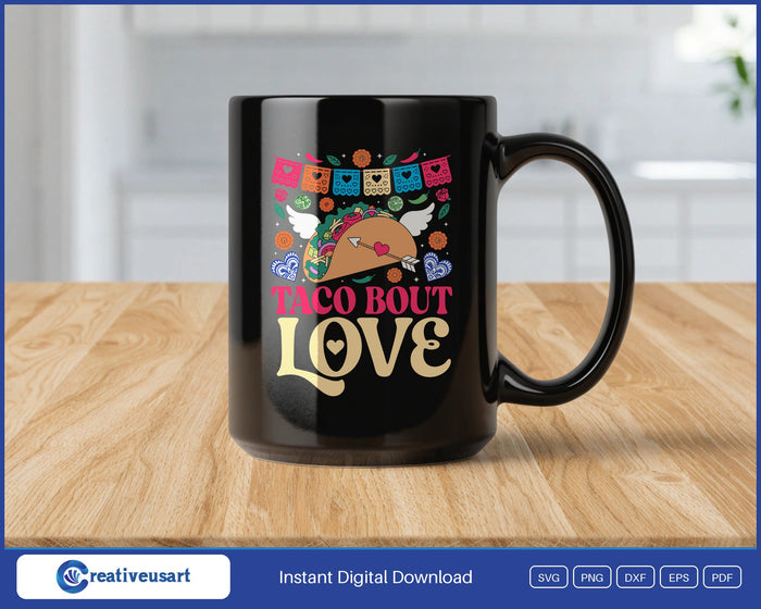 Taco Bout Love papel picado Valentine design on a black coffee mug