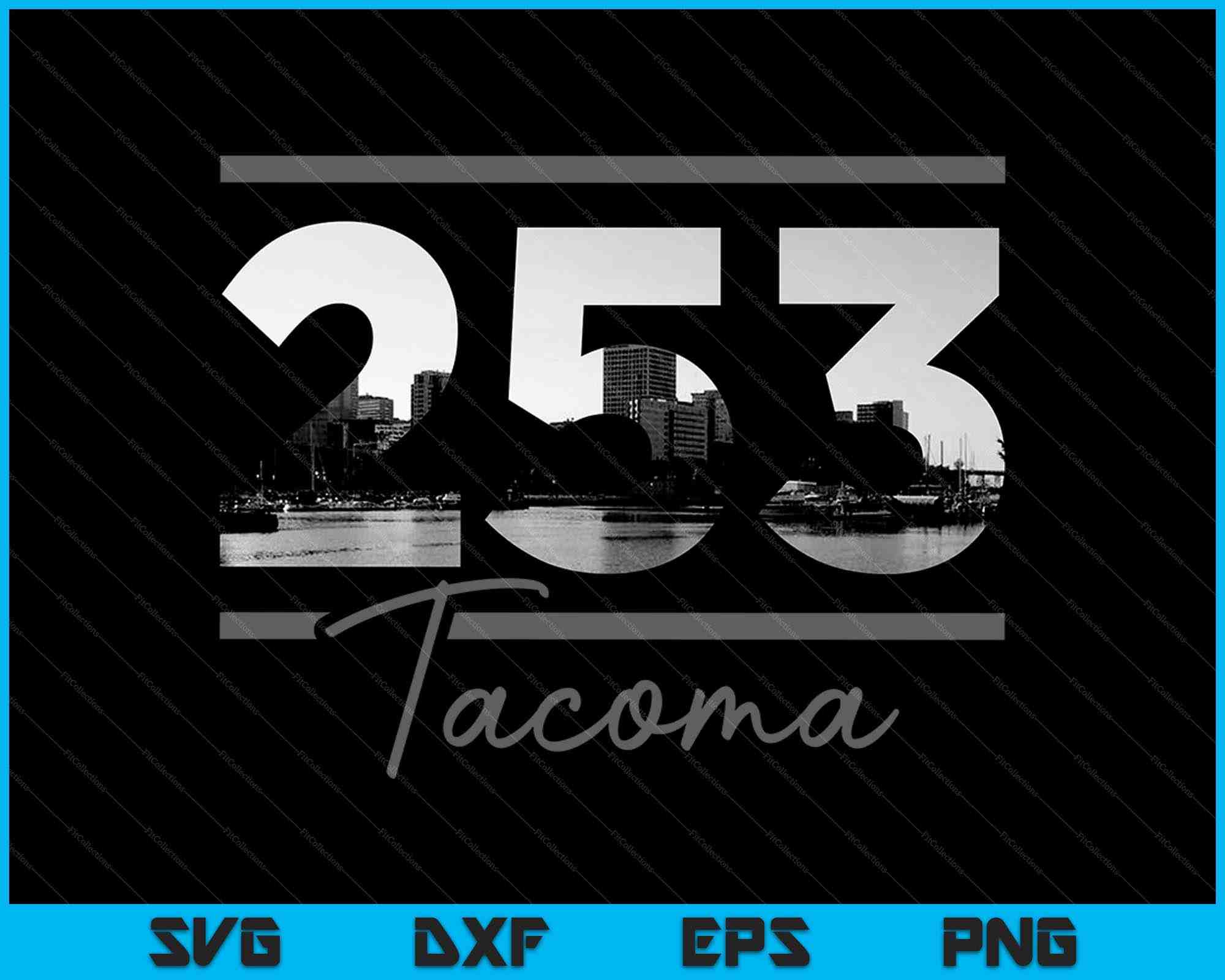 Tacoma 253 Area Code Skyline Washington State Vintage SVG PNG