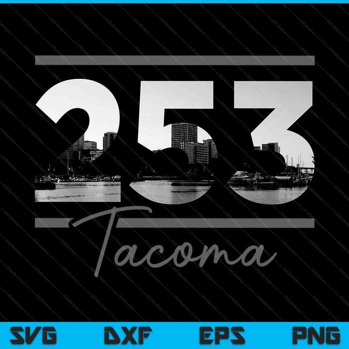 Tacoma 253 Netnummer Skyline Washington State Vintage SVG PNG Snijden afdrukbare bestanden