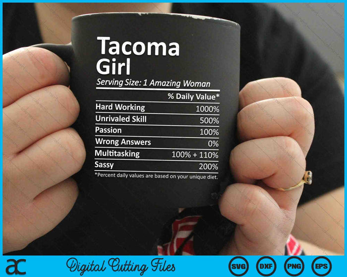 Tacoma Girl WA Washington State City Home Roots SVG PNG Archivos de corte digital