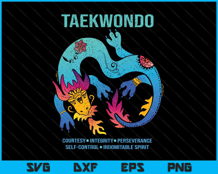 Taekwondo 5 Tenets Colorful Dragon Tae Kwon Do Martial Arts SVG PNG Digital Printable Files