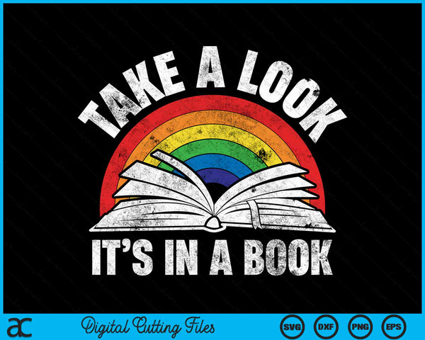 Take a look it's in a book reading vintage retro rainbow SVG cut file