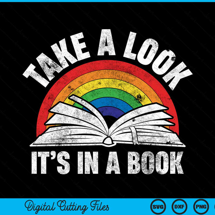 Take a look it's in a book reading vintage retro rainbow SVG PNG cut file for Cricut