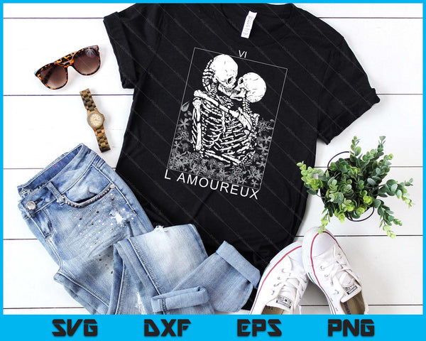 Tarot Card Kissing Skeleton Love Skull Bones Horror Goth SVG PNG Digital Cutting Files