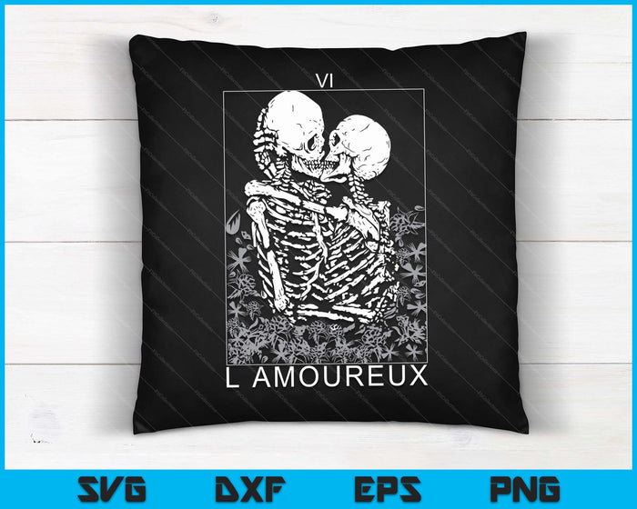 Tarot kaart zoenen skelet liefde schedel botten horror Goth SVG PNG digitale snijden-bestanden