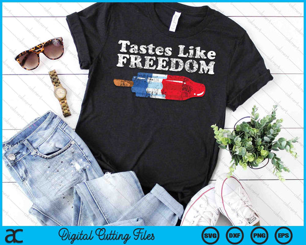 Tastes Like Freedom Funny Popsicle 4th of July Retro SVG PNG Cutting Printable Files - on a t-shirt