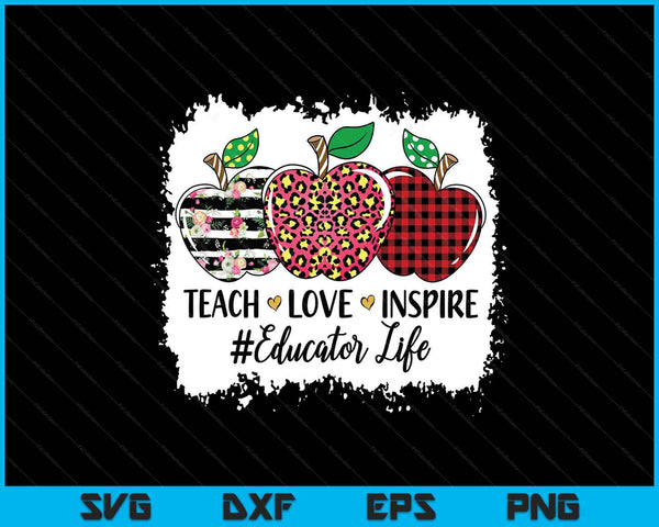 Teach love inspire educator life apple leopard red plain SVG cut file
