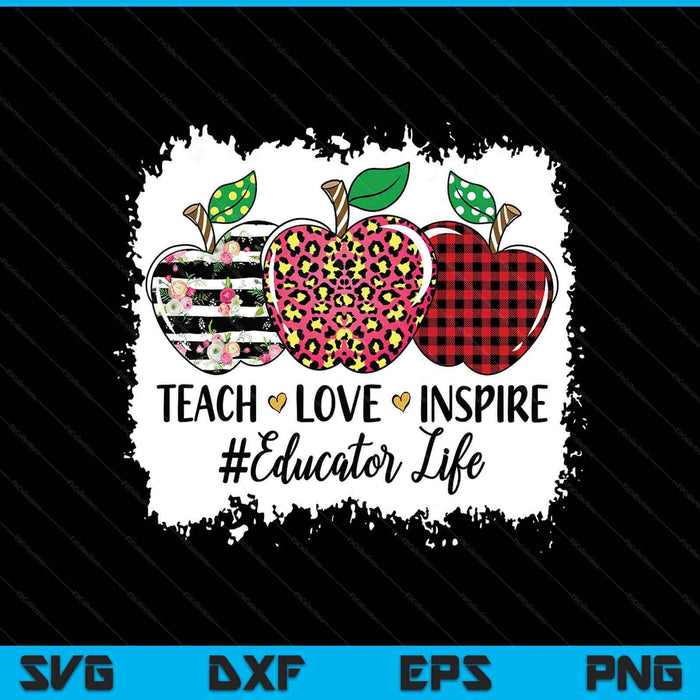 Teach love inspire educator life apple leopard red plain SVG cut file