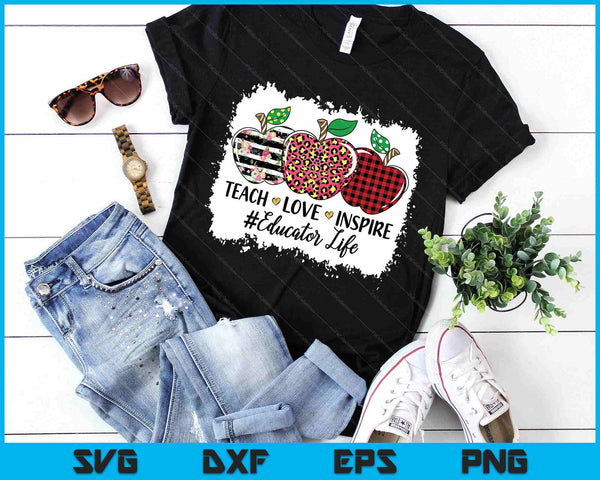 Teach Love Inspire Educator Life Apple Leopard Red Plain SVG PNG Digital Printable Files