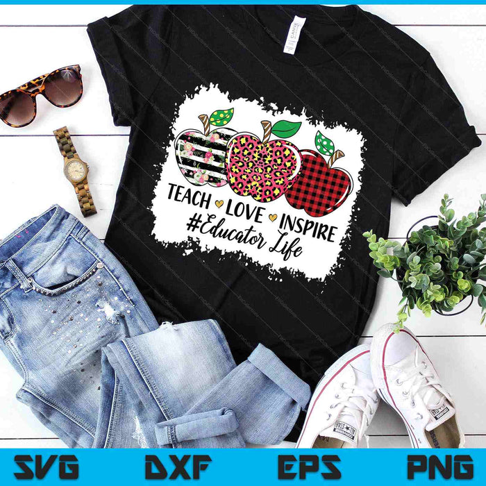 Teach Love Inspire Educator Life Apple Leopard Red Plain SVG PNG Digital Printable Files