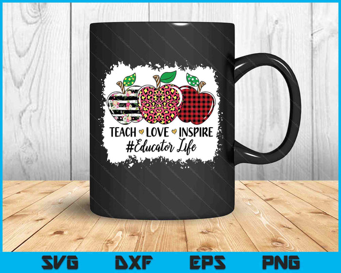Teach Love Inspire Educator Life Apple Leopard Red Plain SVG PNG Digital Printable Files