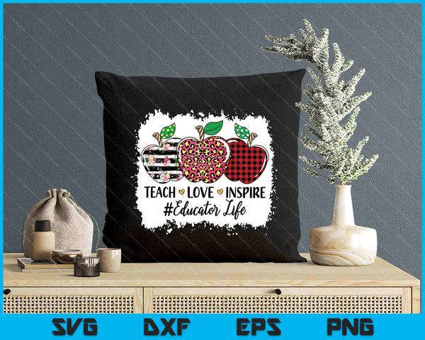 Teach Love Inspire Educator Life Apple Leopard Red Plain SVG PNG Digital Printable Files