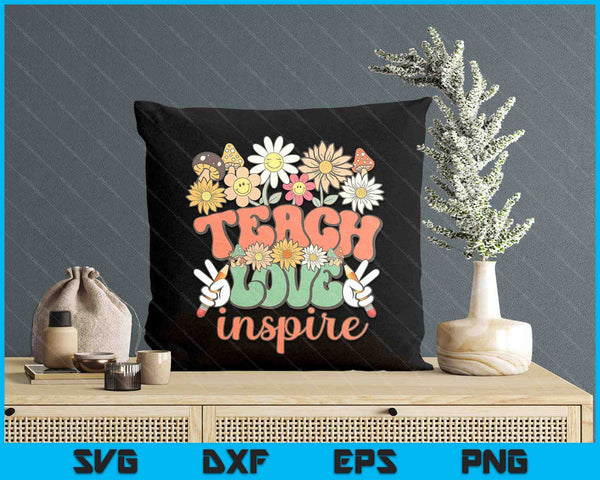 Teach Love Inspire Retro Groovy Daisy Back To School Teacher SVG PNG Digital Printable Files