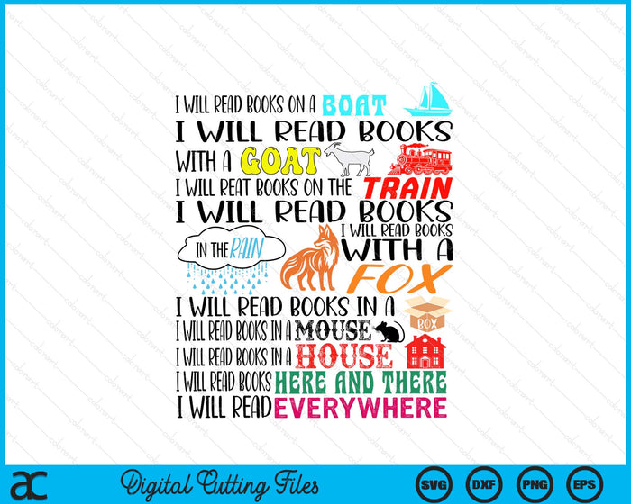 Teacher I Will Read Book On Boat Kids Women Funny Bookworm SVG PNG Digital Printable Files