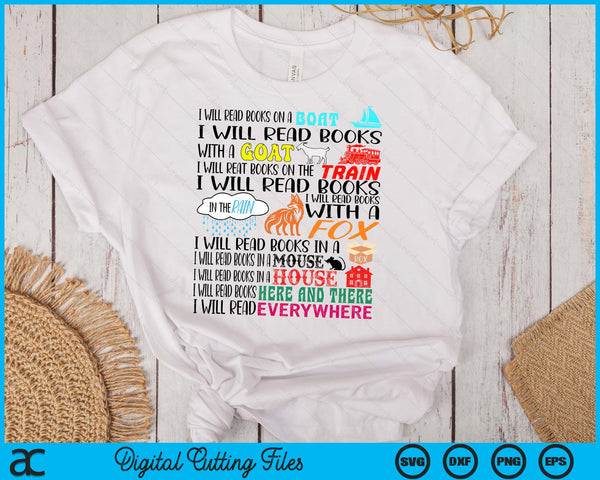 Teacher I Will Read Book On Boat Kids Women Funny Bookworm SVG PNG Digital Printable Files