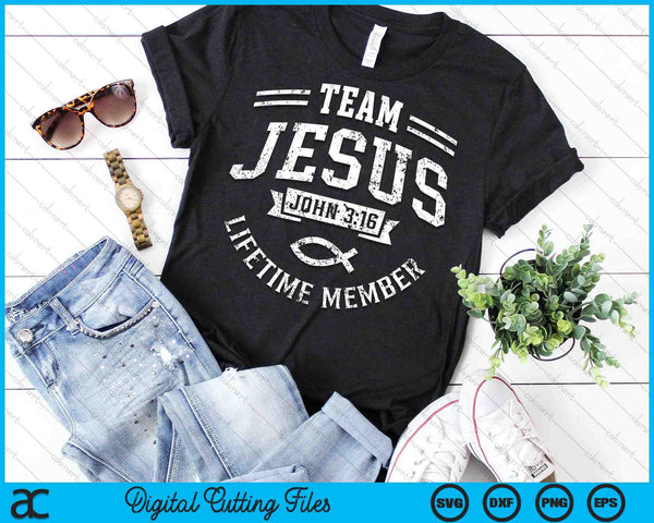 Equipo Jesús Juan 3-16 Miembro vitalicio Christian SVG PNG Cortando archivos imprimibles - on a t-shirt