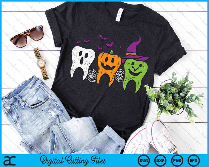 Tanden Ghost Pumpkin Witch Dental Halloween SVG PNG digitale snijbestanden