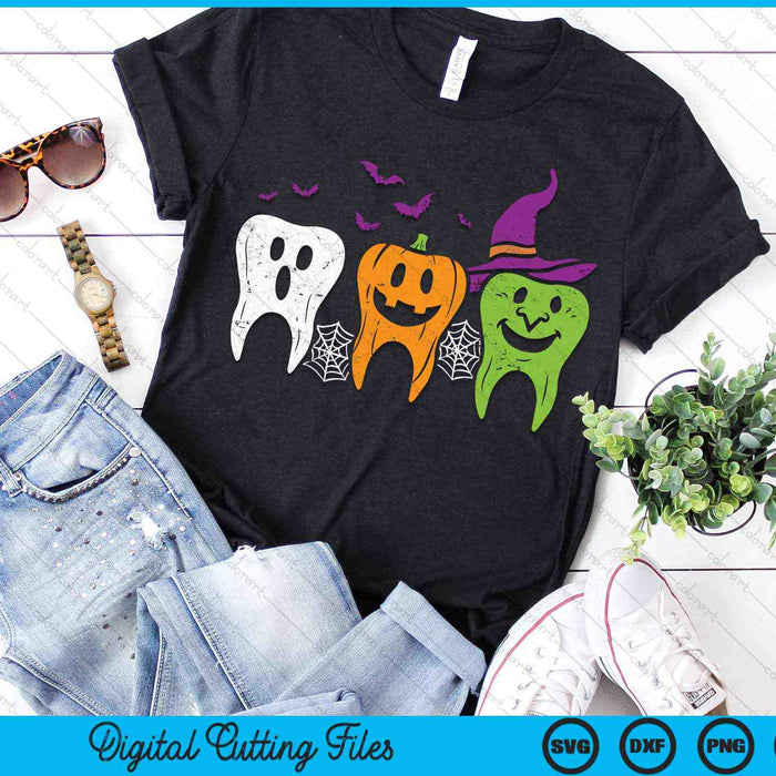 Teeth Ghost Pumpkin Witch Dental Halloween SVG PNG Digital Cutting Files