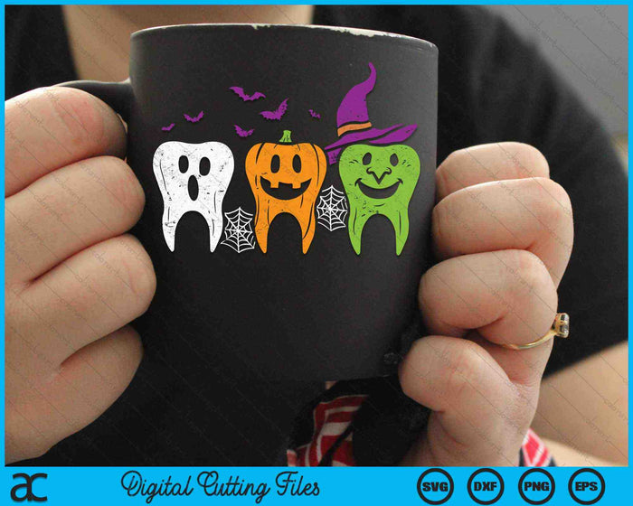 Tanden Ghost Pumpkin Witch Dental Halloween SVG PNG digitale snijbestanden