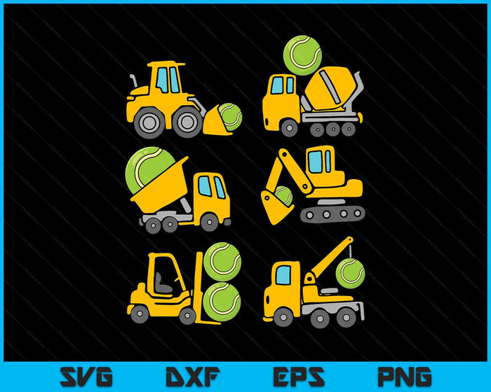 Tennis Diggers Kids Construction Trucks Toddler Boys SVG PNG Digital Printable Files