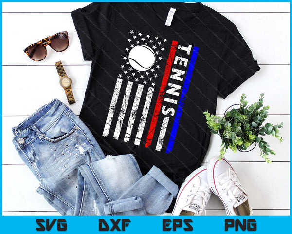 Tennis Lovers 4th of July American Flag Tennis USA SVG PNG Digital Printable Files