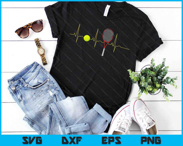 Tennis Player Sport Racket & Tennis Ball Heartbeat SVG PNG Digital Cutting Files