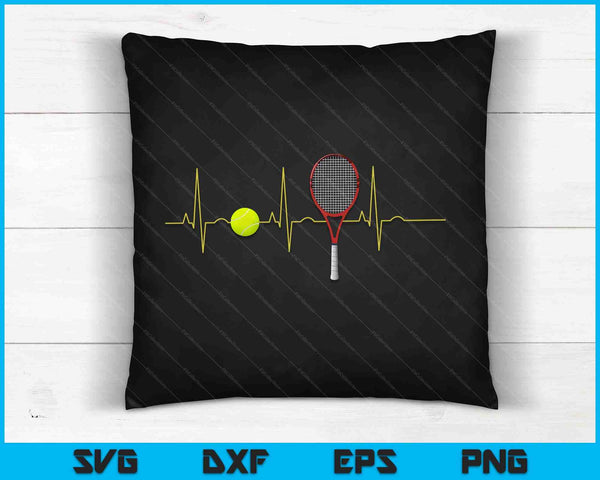 Tennisspeler Sport Racket &amp; Tennisbal Heartbeat SVG PNG Digitale Snijbestanden