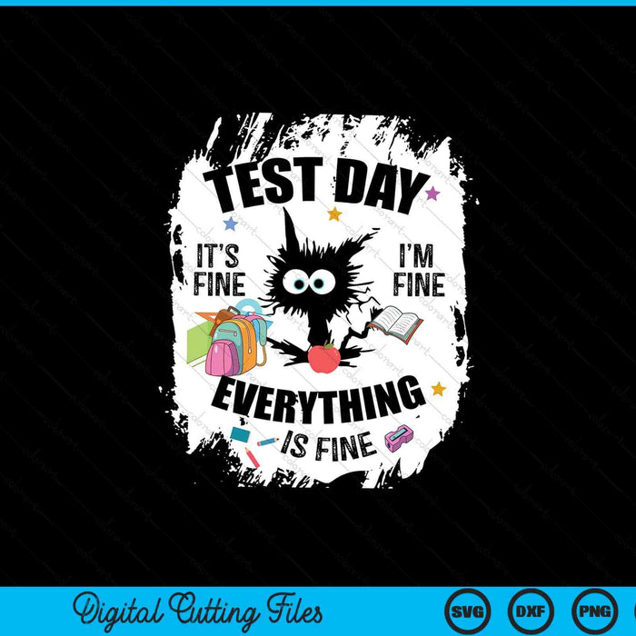 Test Day Funny Stressed Cat Teacher Student Kids Testing Day SVG PNG Digital Printable Files