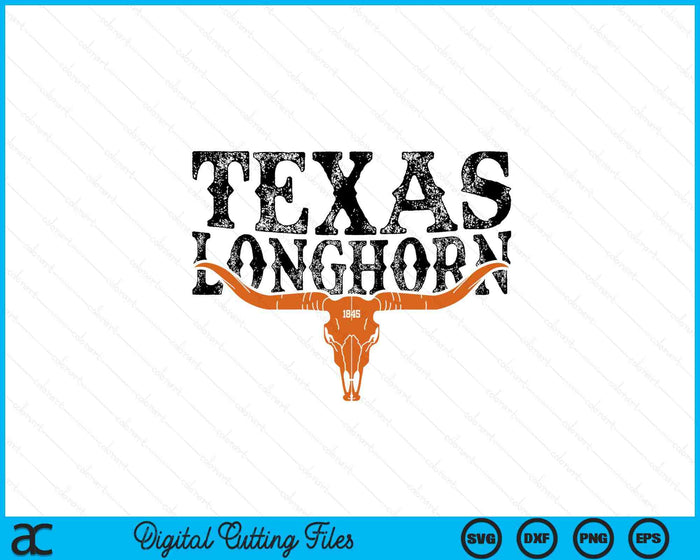 Texas 1845 Vintage Longhorn Cowboy en Rodeo Fan SVG PNG digitale snijbestanden