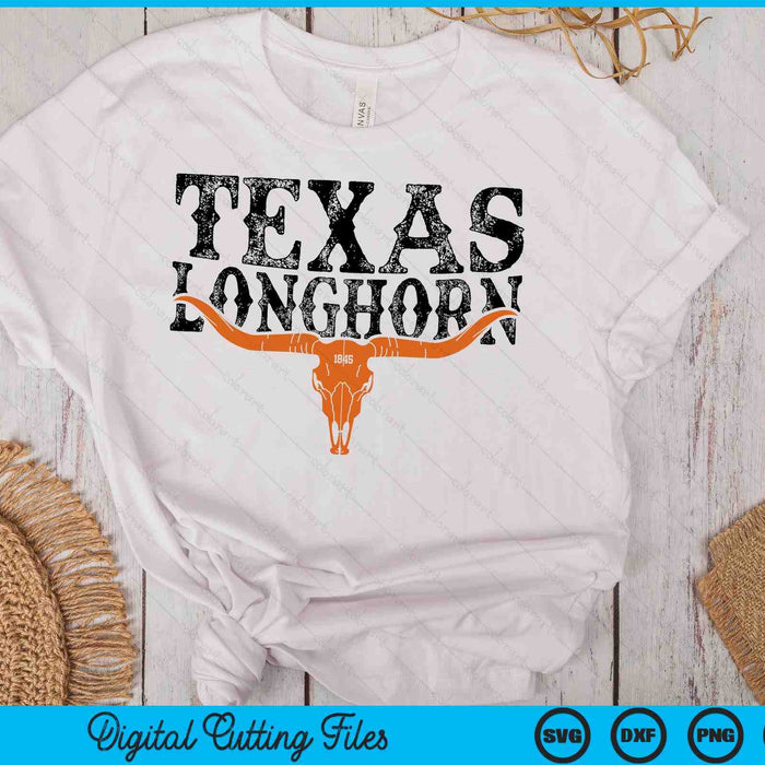 Texas 1845 Vintage Longhorn Cowboy en Rodeo Fan SVG PNG digitale snijbestanden