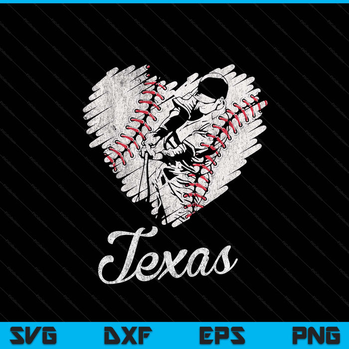 Texas Baseball Heart Distressed Vintage Baseball Fans SVG PNG Digital Printable Files