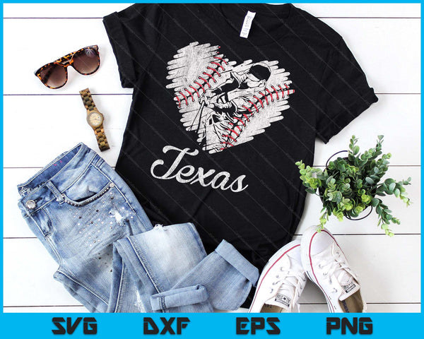 Texas Baseball Heart Distressed Vintage Baseball Fans SVG PNG Digital Printable Files